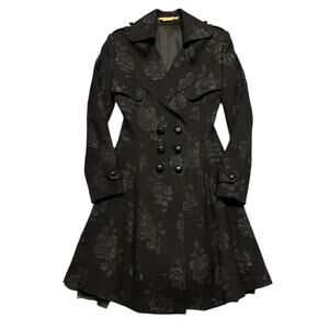 RARE VTG Trelise Cooper Gothic Regency Brocade Fit and Flare black floral coat